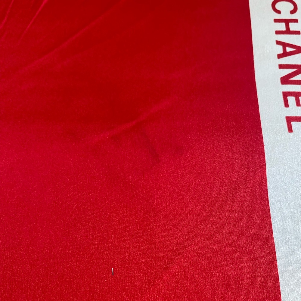Auth Chanel Vintage Logo Silk Square Scarf Gift Red Ribbon 35 inch Authentic - Picture 9 of 15